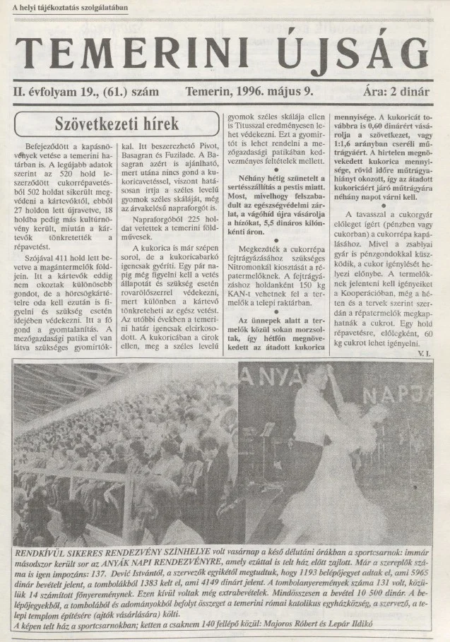 Temerini Újság, 2. évf. 1996. május 9. 19. sz.