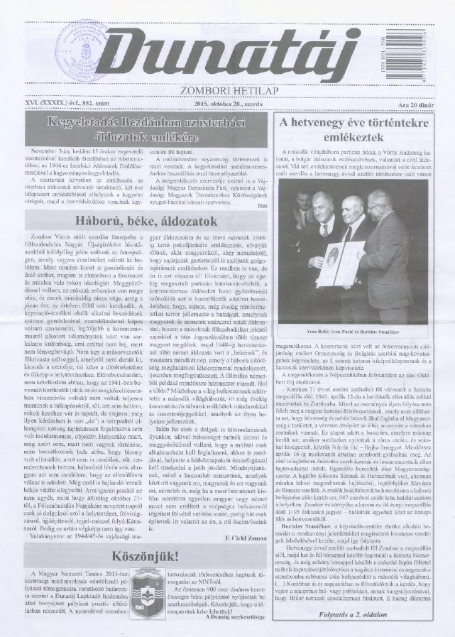 Dunatáj, 17. évf. 2015. október 28. 852. sz.