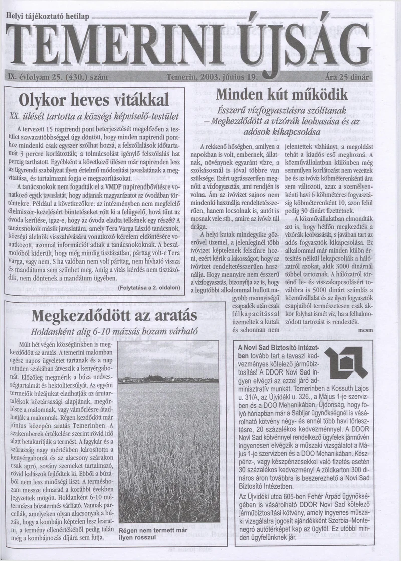 Temerini Újság, 9. évf. 2003. június 19. 25. sz.