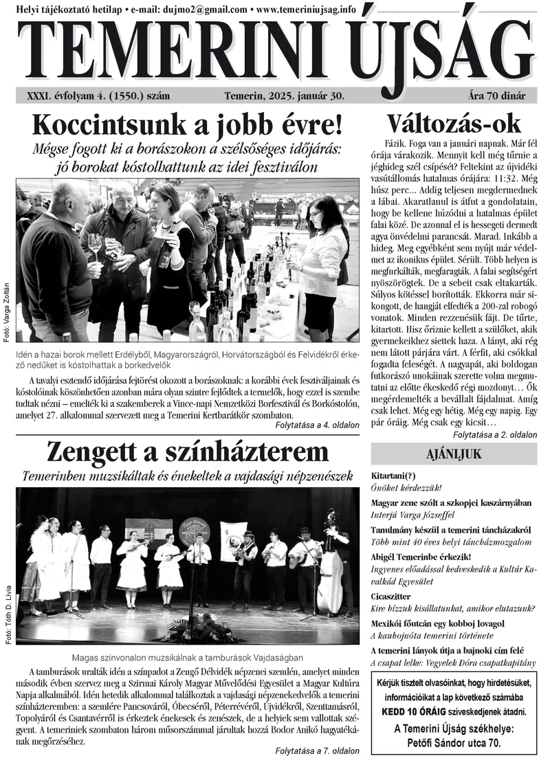 Temerini Újság, 31. évf. 2025. január 30. 4. sz.