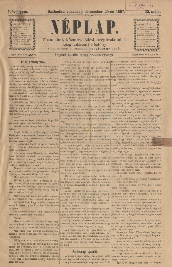 Néplap, 1. évf. 1887. december 25. 23. sz.