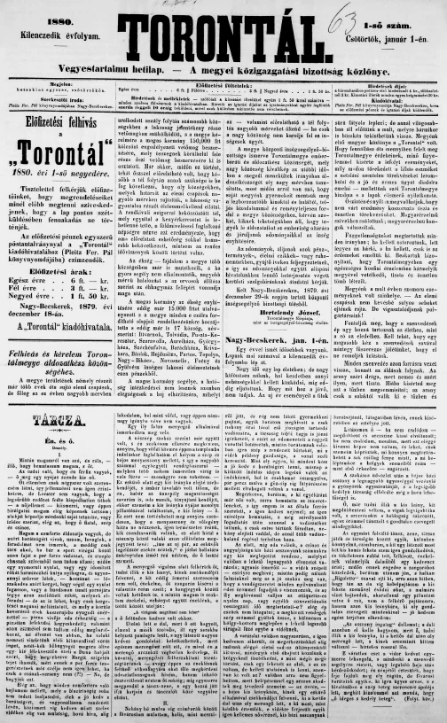 Torontál, 9. évf. 1880. január 1. 1. sz.