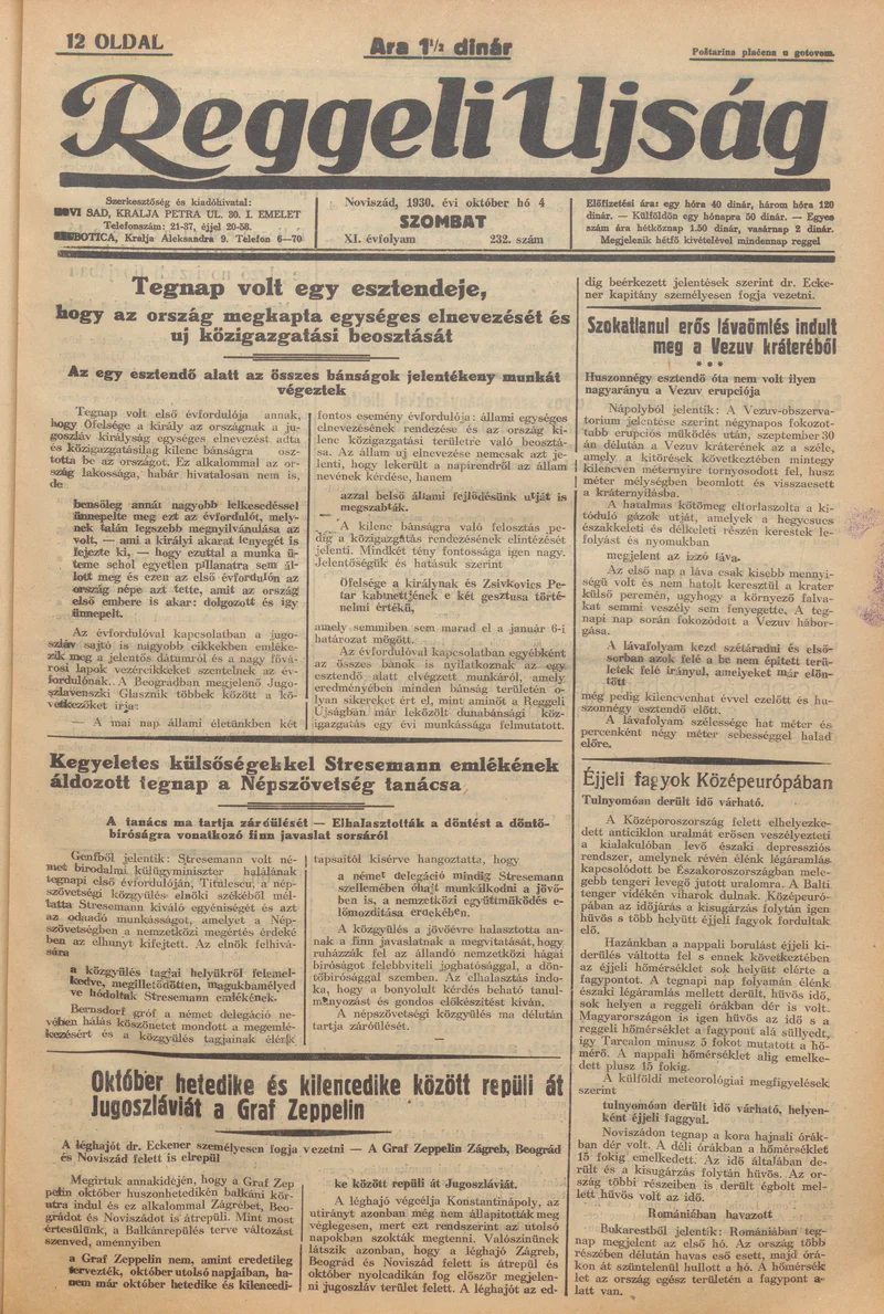 Reggeli Újság, 11. évf. 1930. október 4. 232. sz.