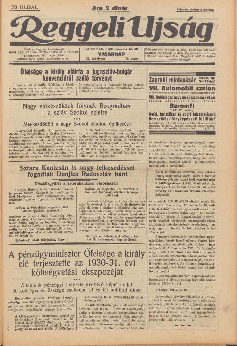 Reggeli Újság, 11. évf. 1930. március 30. 76. sz.