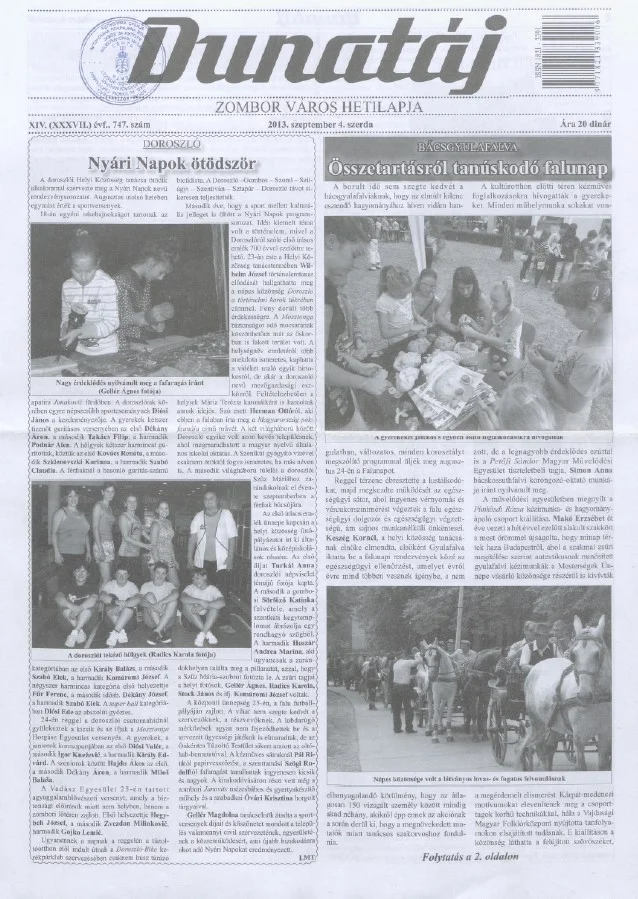 Dunatáj, 15. évf. 2013. szeptember 4. 747. sz.
