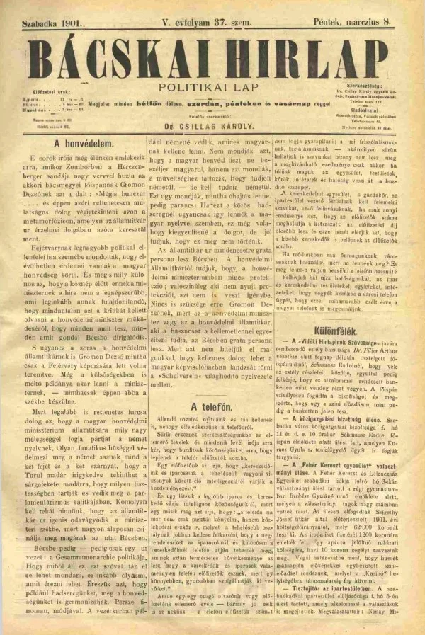 Bácskai Hirlap, 5. évf. 1901. március 8. 37. sz.