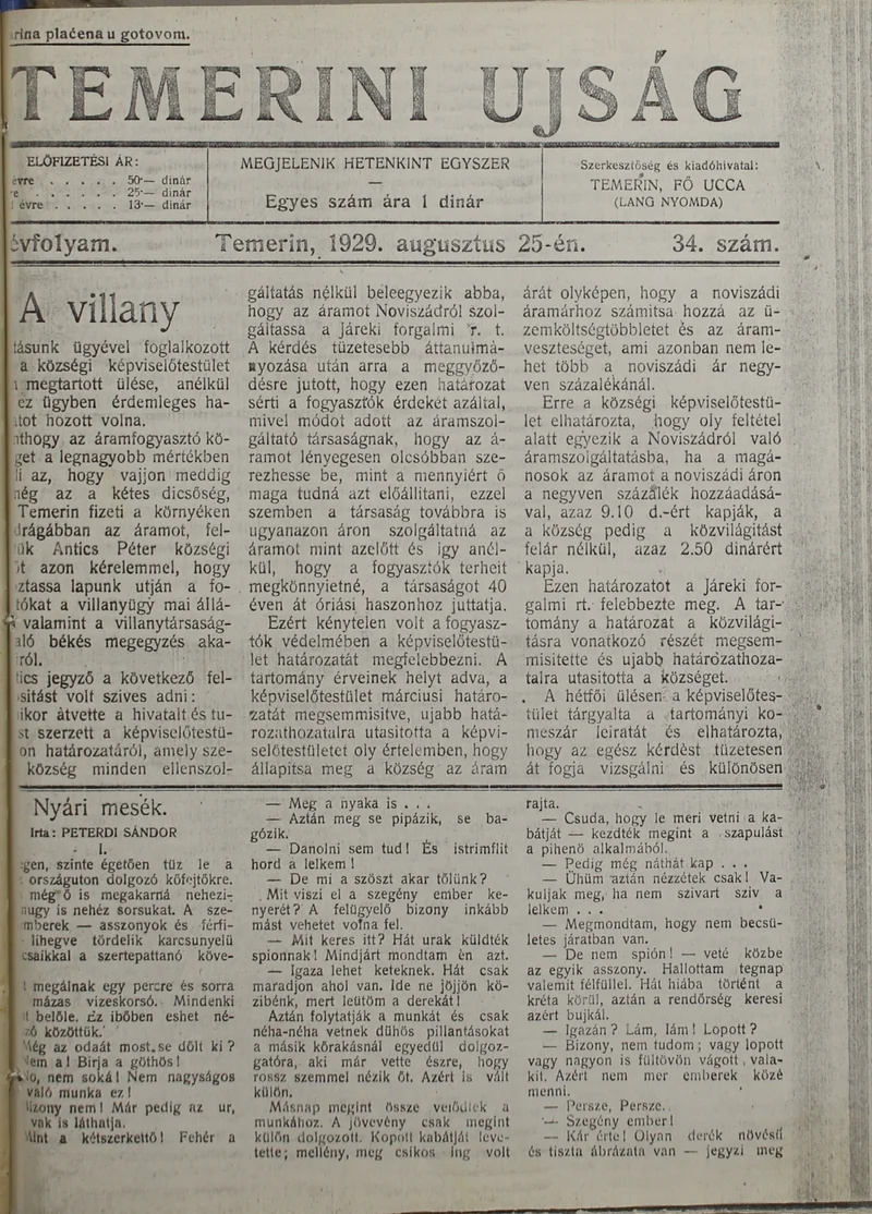 Temerini Újság 1928-1944, 2. évf. 1929. augusztus 25. 34. sz.
