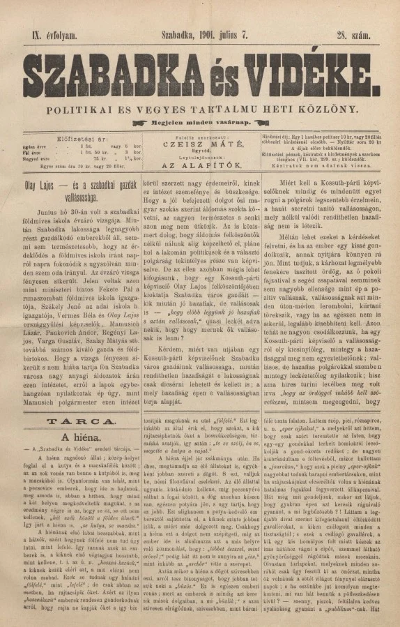 Szabadka és vidéke II, 9. évf. 1901. július 7. 28. sz.