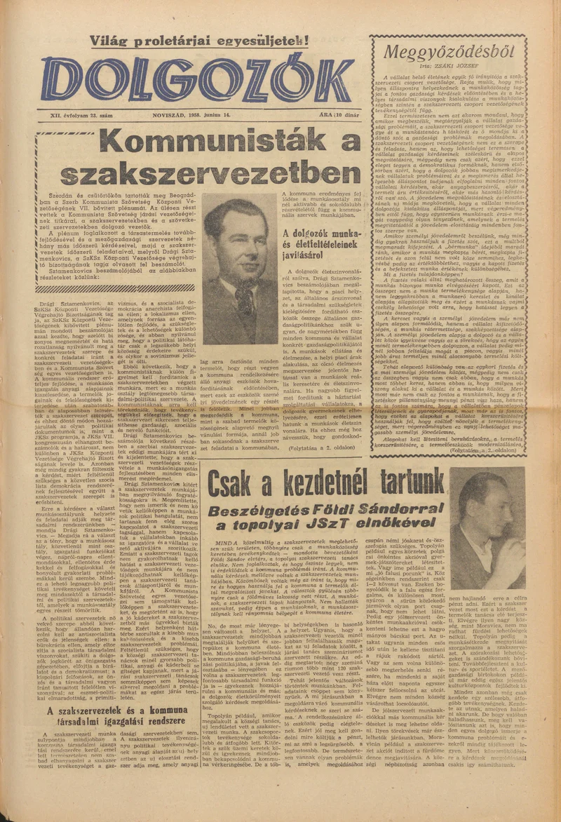 Dolgozók, 12. évf. 1958. június 14. 23. sz.