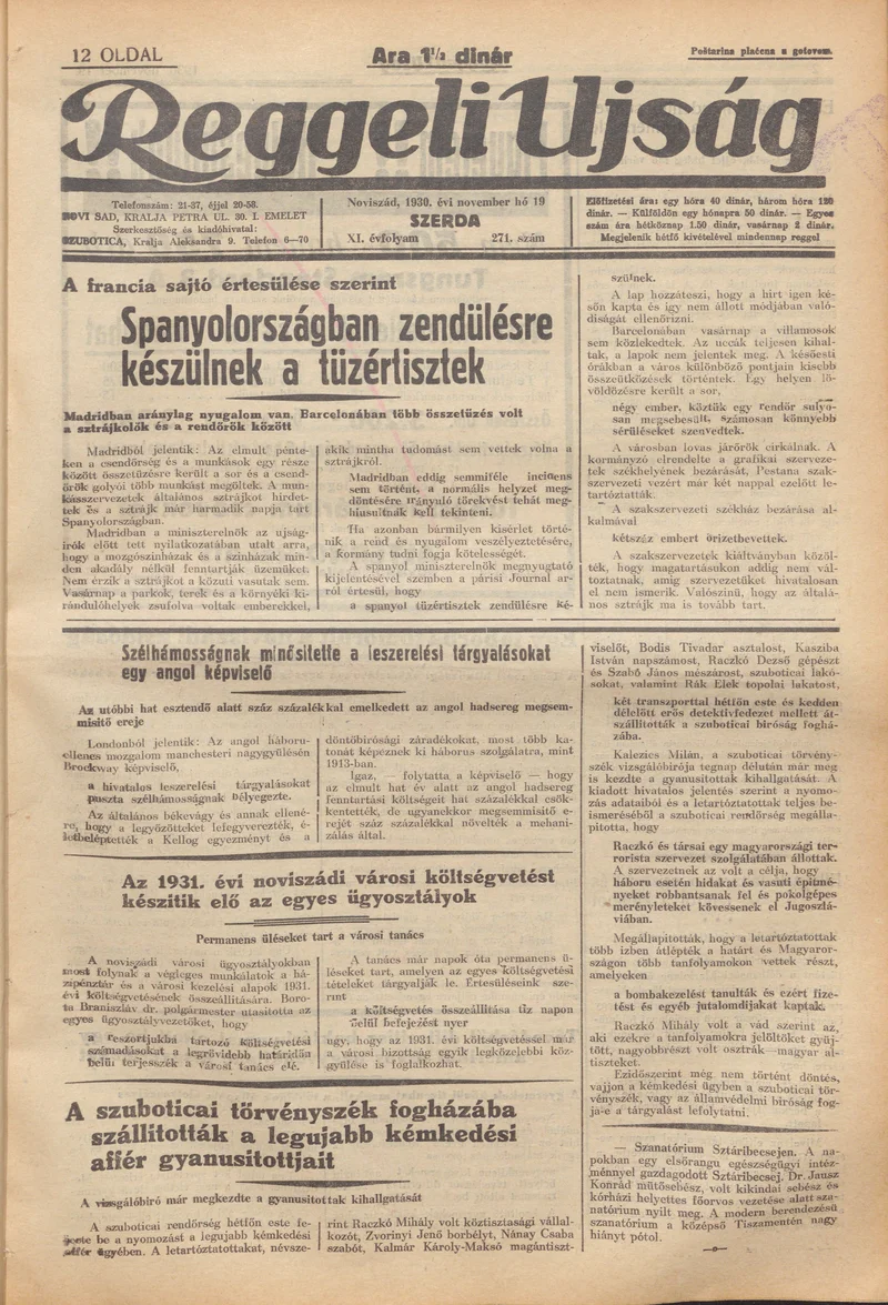 Reggeli Újság, 11. évf. 1930. november 19. 271. sz.