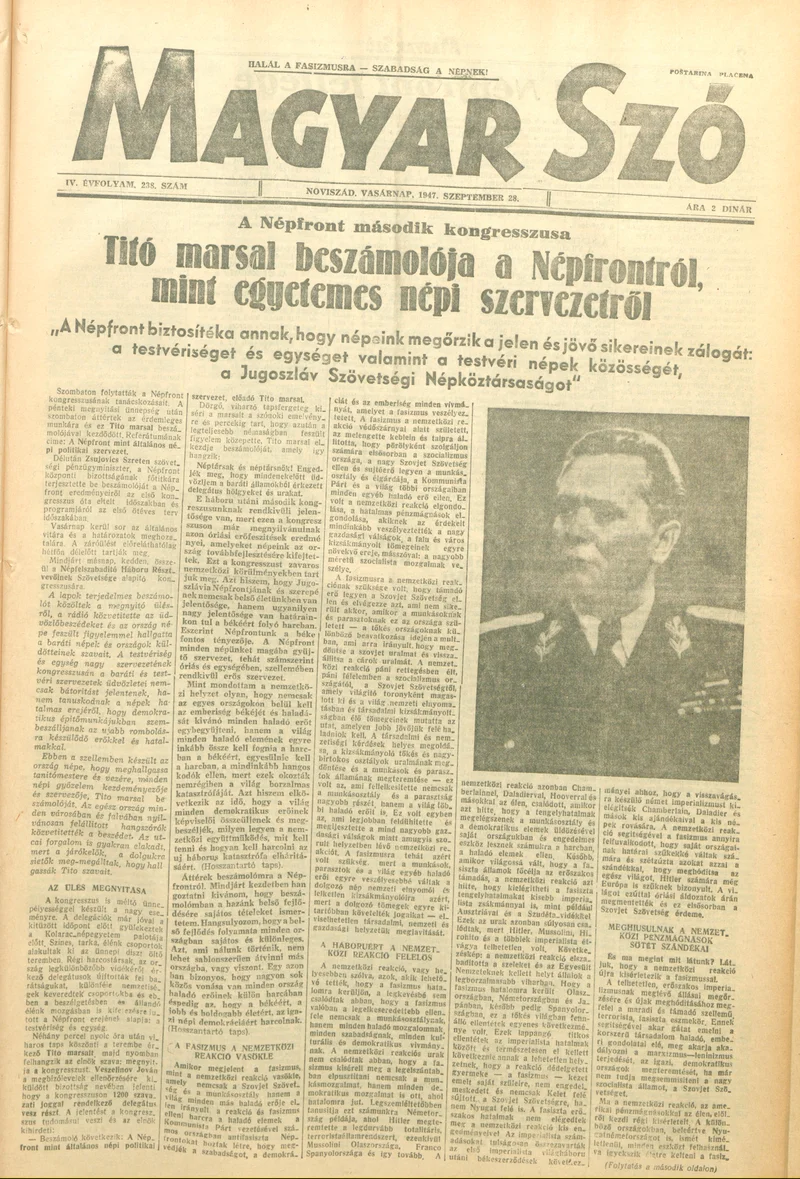 Magyar Szó, 4. évf. 1947. szeptember 28. 238. sz. 1–8. oldal