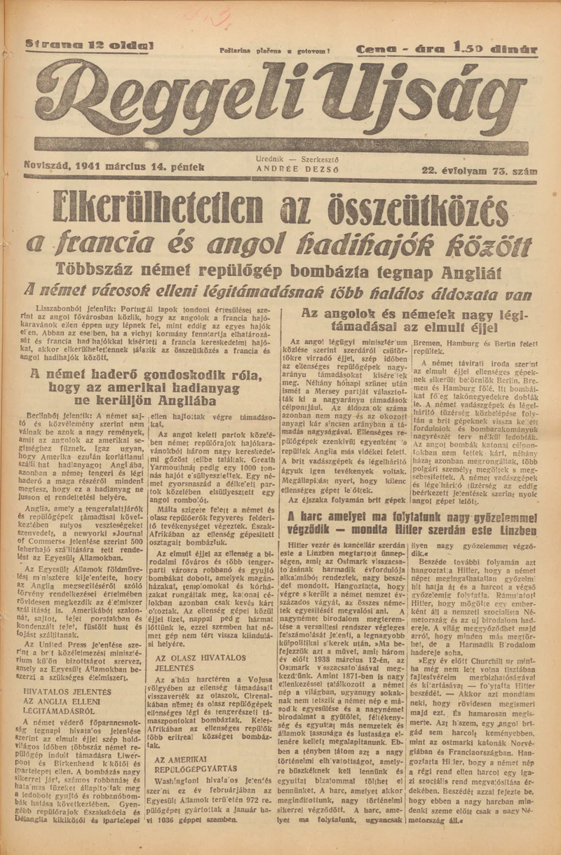 Reggeli Újság, 22. évf. 1941. március 14. 73. sz.