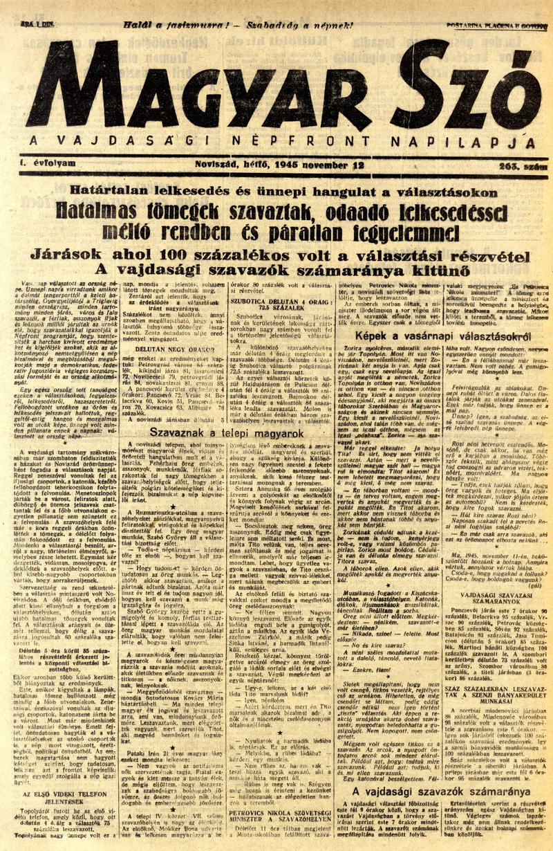 Magyar Szó, 2. évf. 1945. november 12. 263. sz. 1–4. oldal