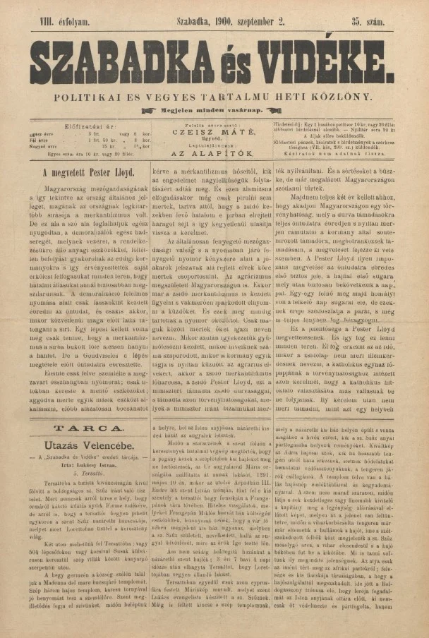 Szabadka és vidéke II, 8. évf. 1900. szeptember 2. 35. sz.