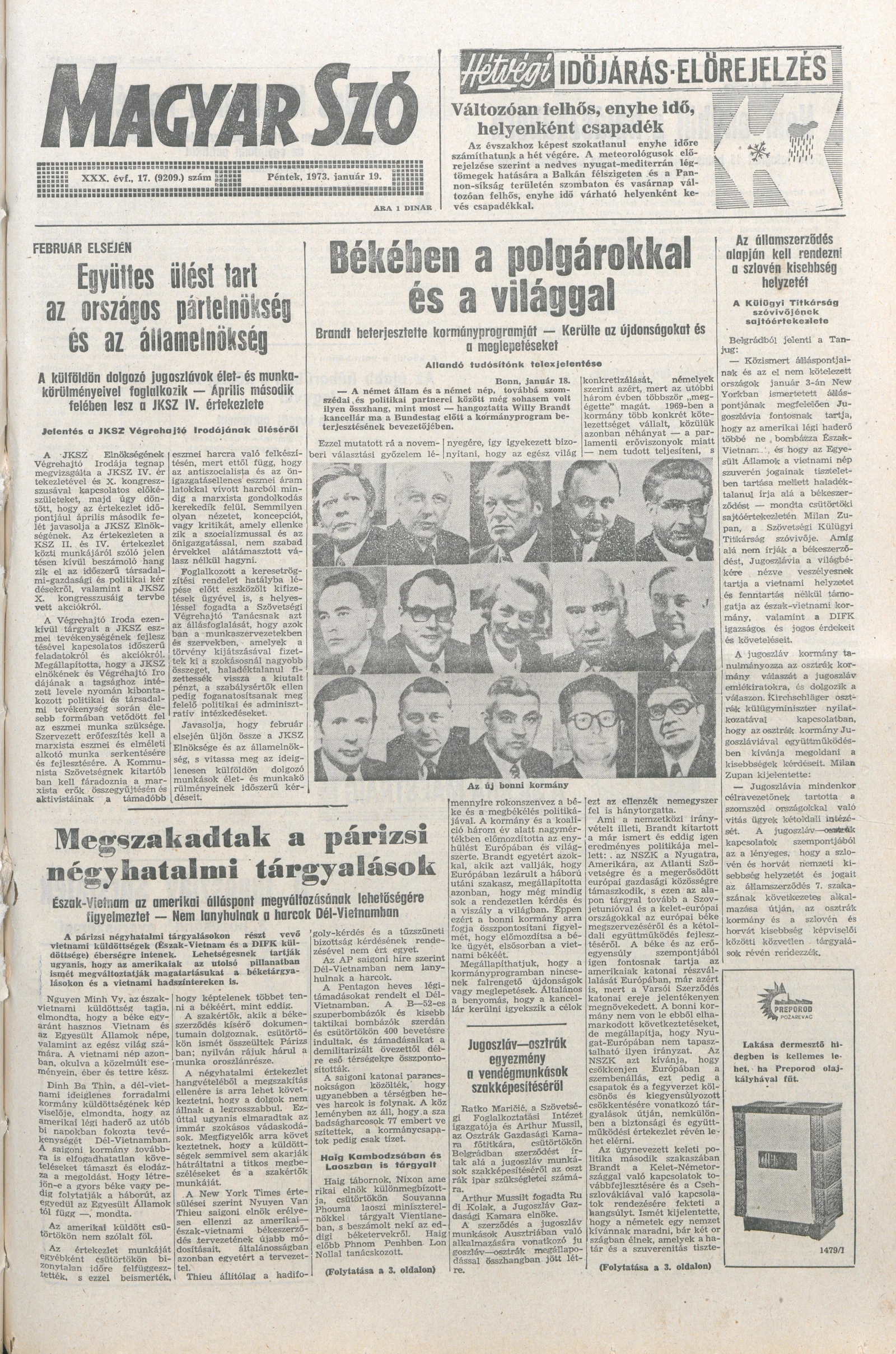 Magyar Szó, 30. évf. 1973. január 19. 17. sz. 1–14. oldal