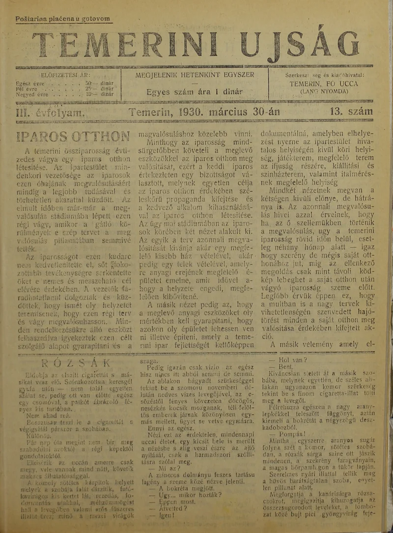 Temerini Újság 1928-1944, 3. évf. 1930. március 30. 13. sz.