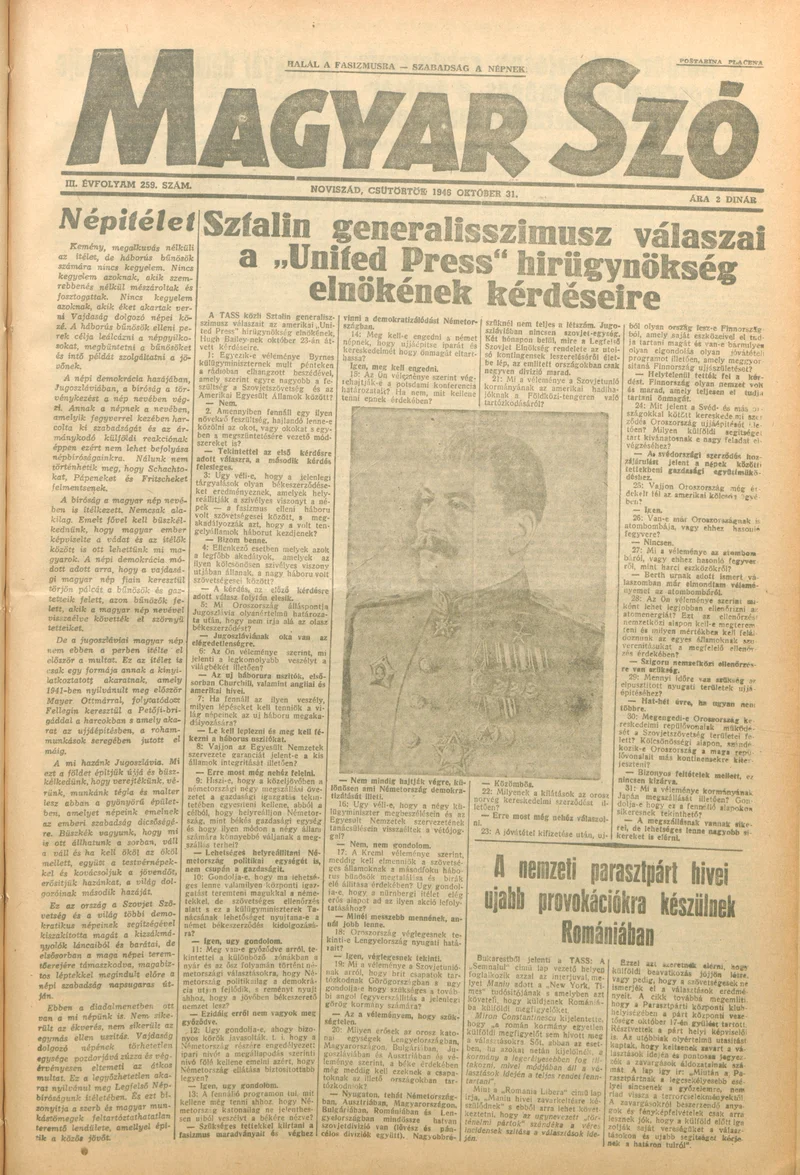 Magyar Szó, 3. évf. 1946. október 31. 259. sz. 1–8. oldal