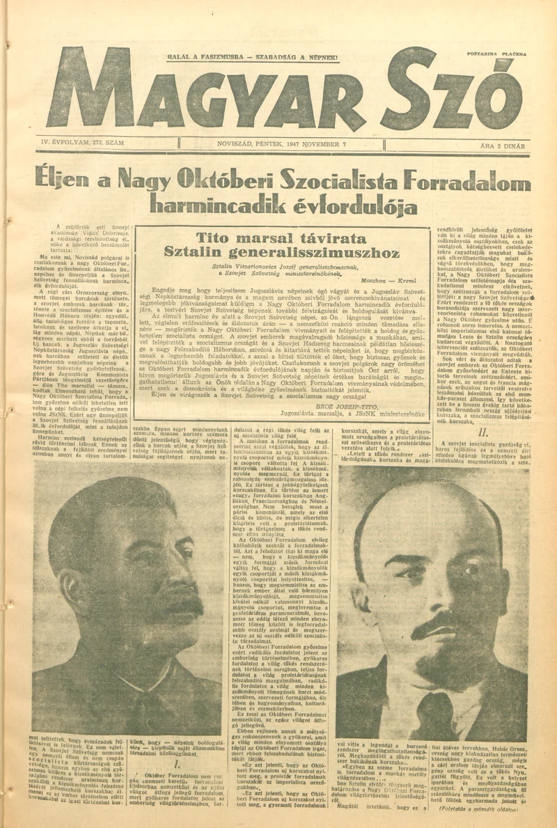 Magyar Szó, 4. évf. 1947. november 7. 272. sz. 1–8. oldal
