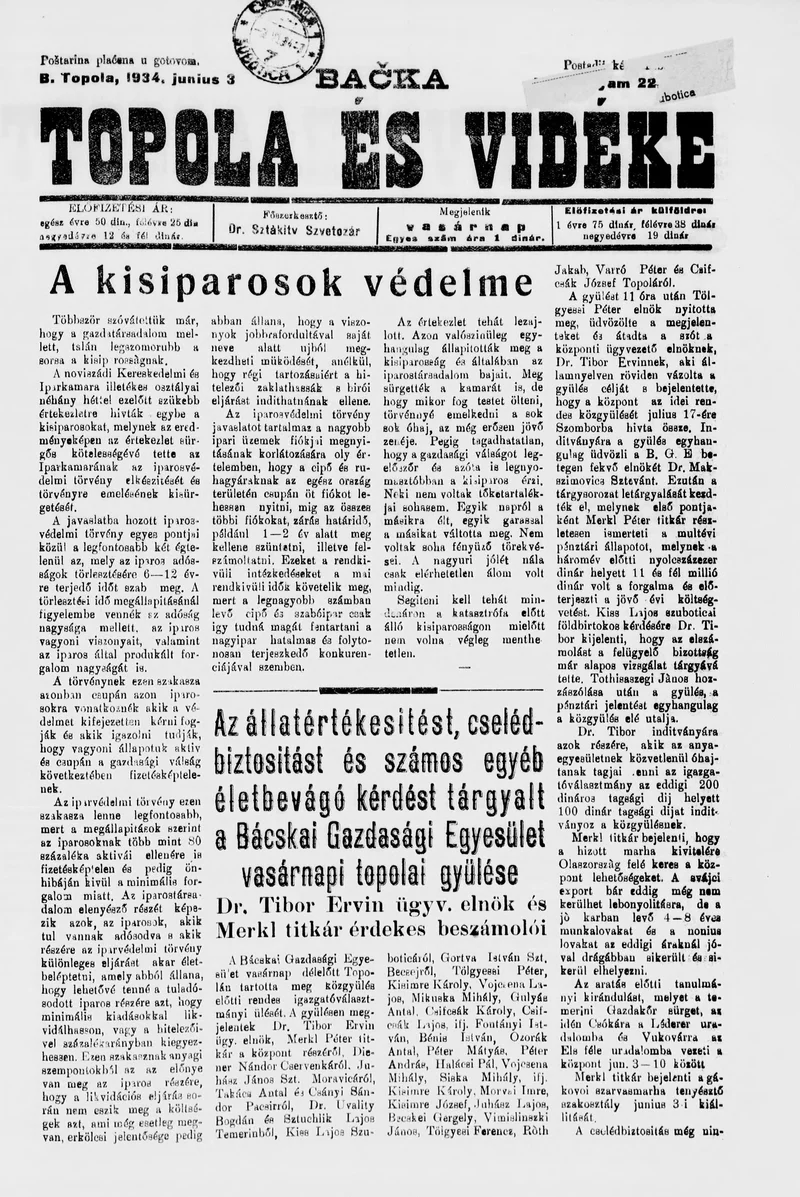 Bačka Topola és Vidéke, 11. évf. 1934. június 3. 22. sz.