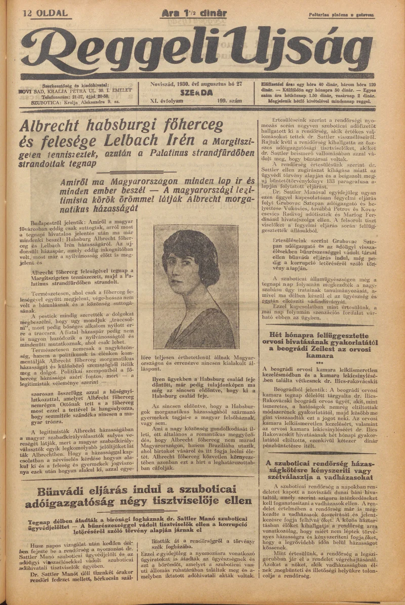 Reggeli Újság, 11. évf. 1930. augusztus 27. 199. sz.