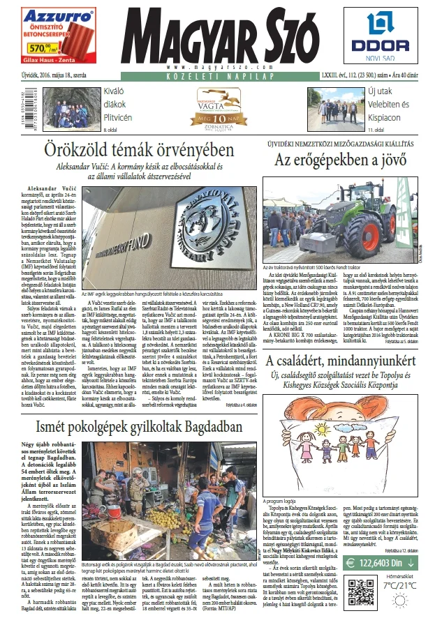 Magyar Szó, 73. évf. 2016. május 18. 112. sz. 1–16. oldal