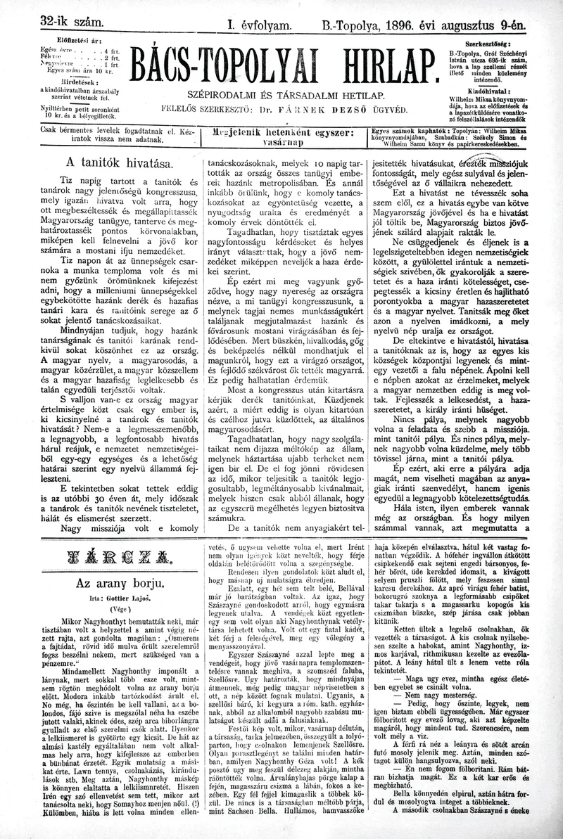 Bács-Topolyai Hirlap, 1. évf. 1896. augusztus 9. 32. sz.
