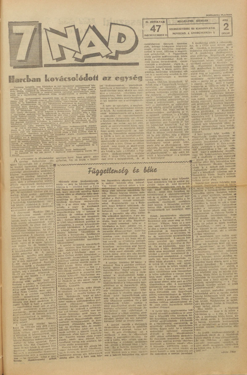 7 Nap, 4. évf. 1949. november 23. 47. sz. 1–4. oldal