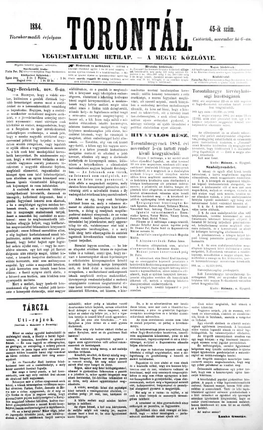 Torontál, 13. évf. 1884. november 6. 45. sz.