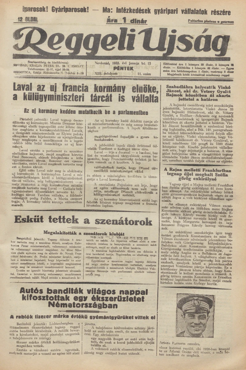 Reggeli Újság, 13. évf. 1932. január 15. 11. sz.