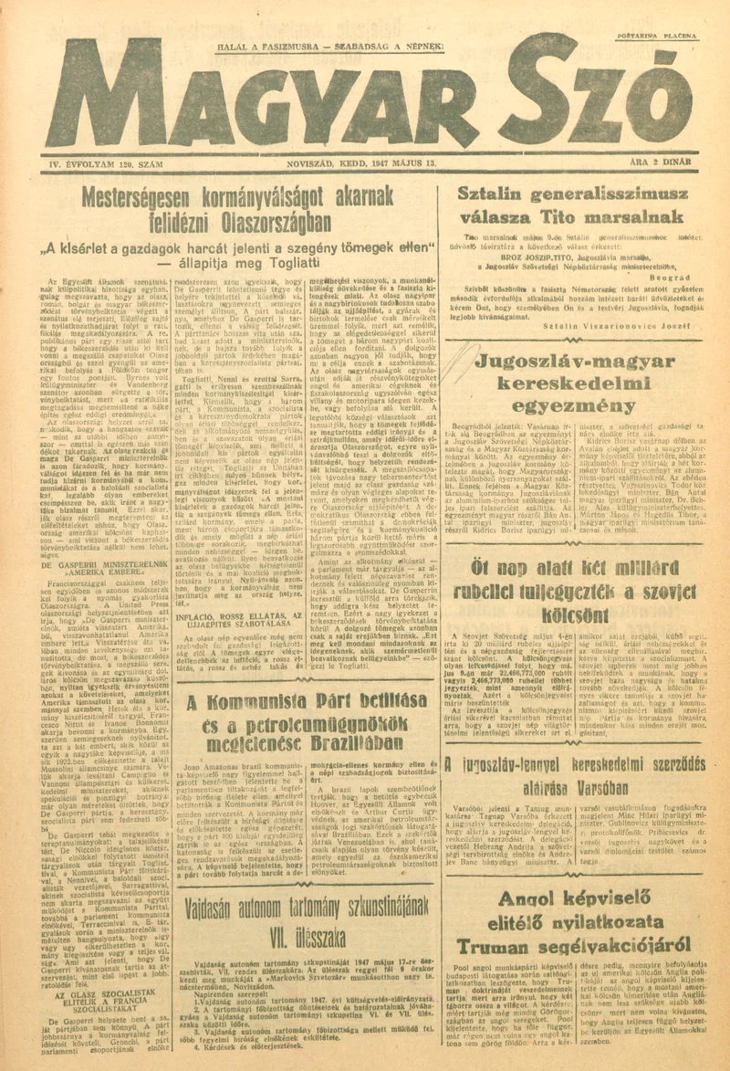 Magyar Szó, 4. évf. 1947. május 13. 120. sz. 1–6. oldal