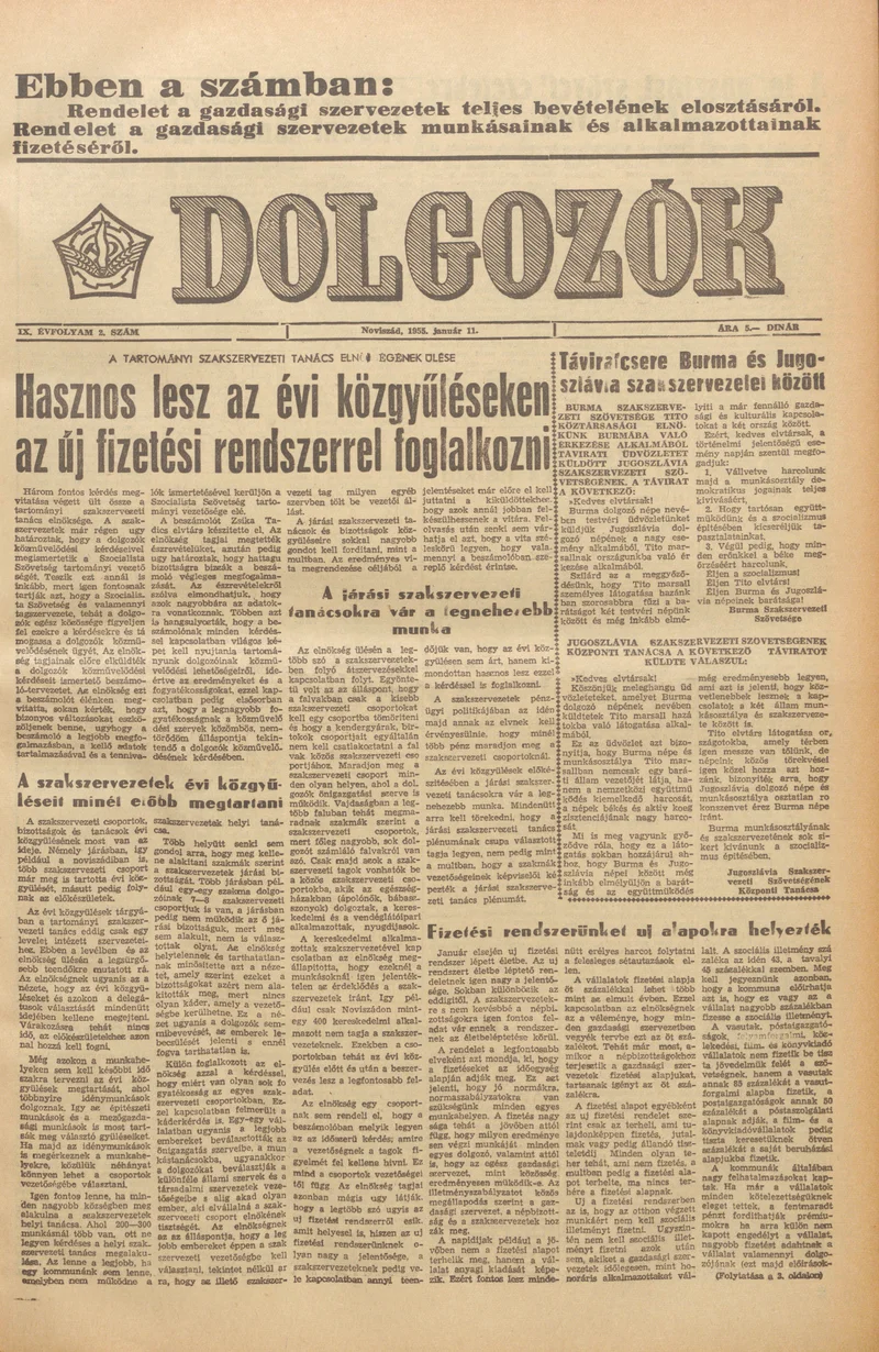 Dolgozók, 9. évf. 1955. január 11. 2. sz.