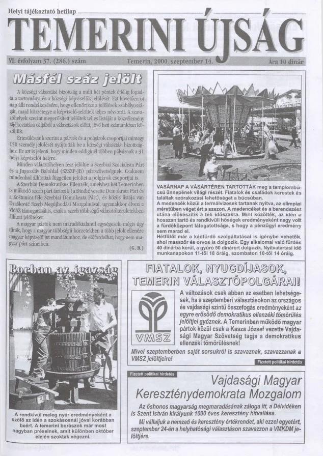 Temerini Újság, 6. évf. 2000. szeptember 14. 37. sz.