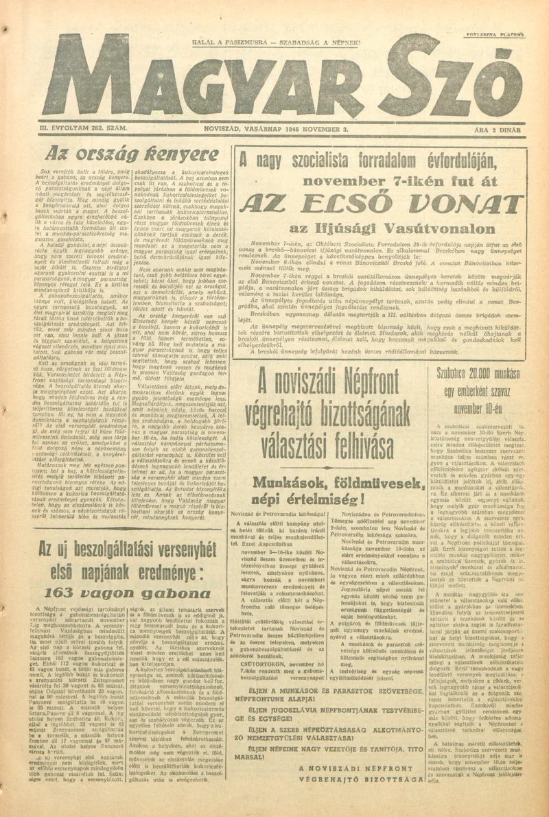 Magyar Szó, 3. évf. 1946. november 3. 262. sz. 1–8. oldal