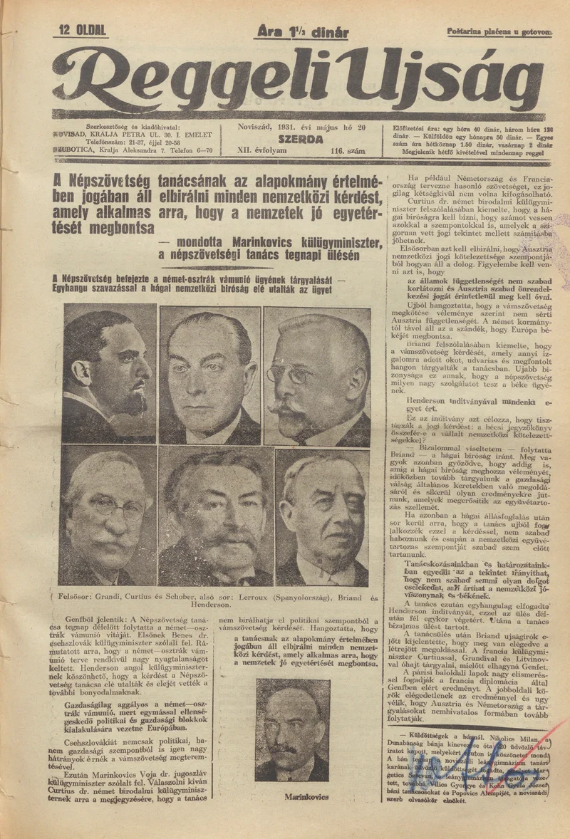 Reggeli Újság, 12. évf. 1931. május 20. 116. sz.