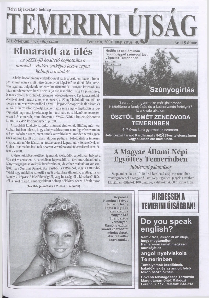 Temerini Újság, 7. évf. 2001. augusztus 30. 35. sz.