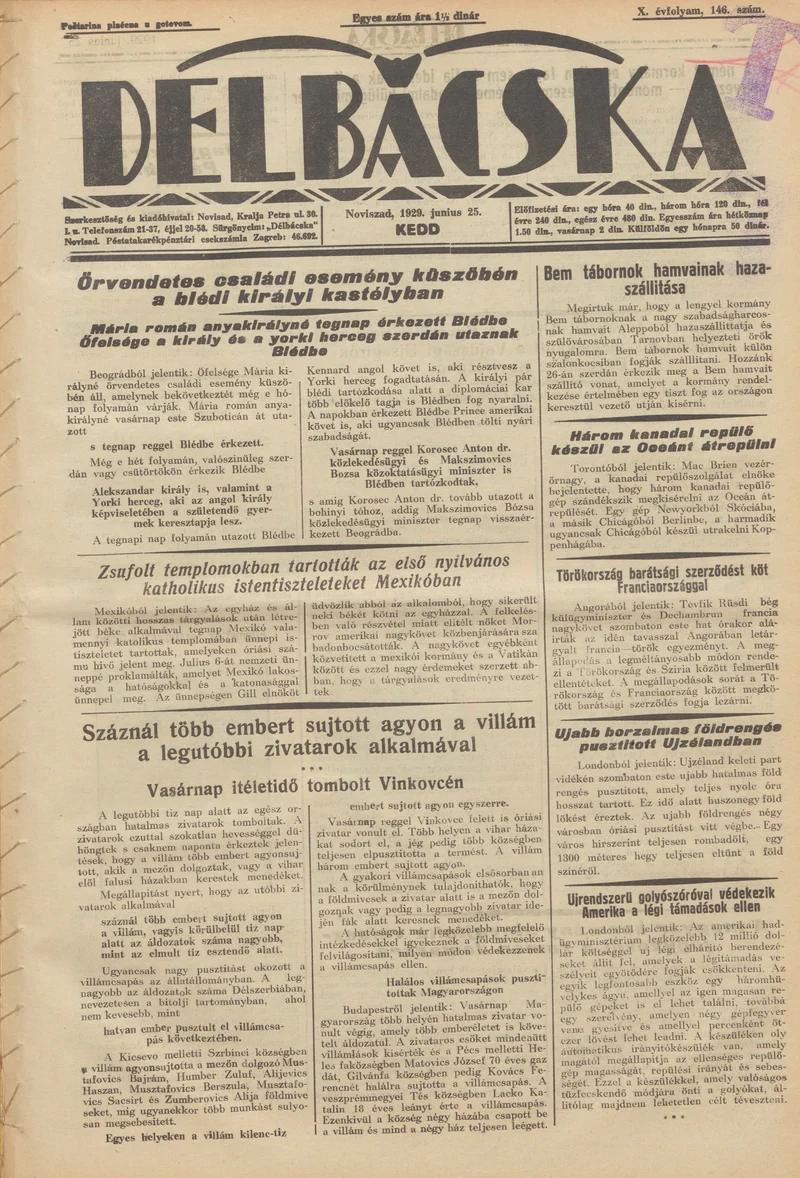 Délbácska, 10. évf. 1929. június 25. 146. sz.