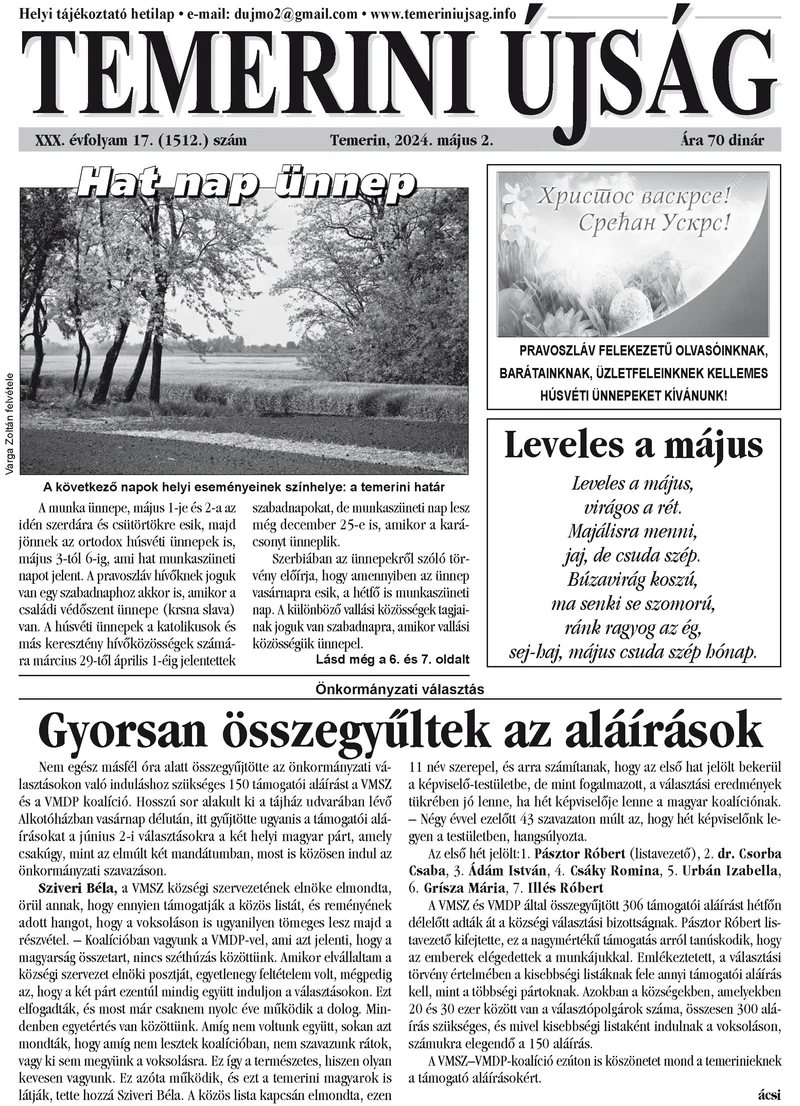 Temerini Újság, 30. évf. 2024. május 2. 17. sz.