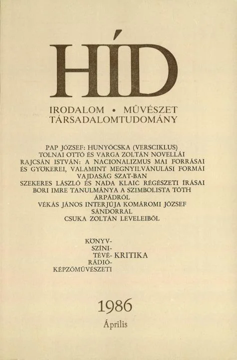 Híd, 50. évf. 1986. április. 4. sz. 465–612. oldal