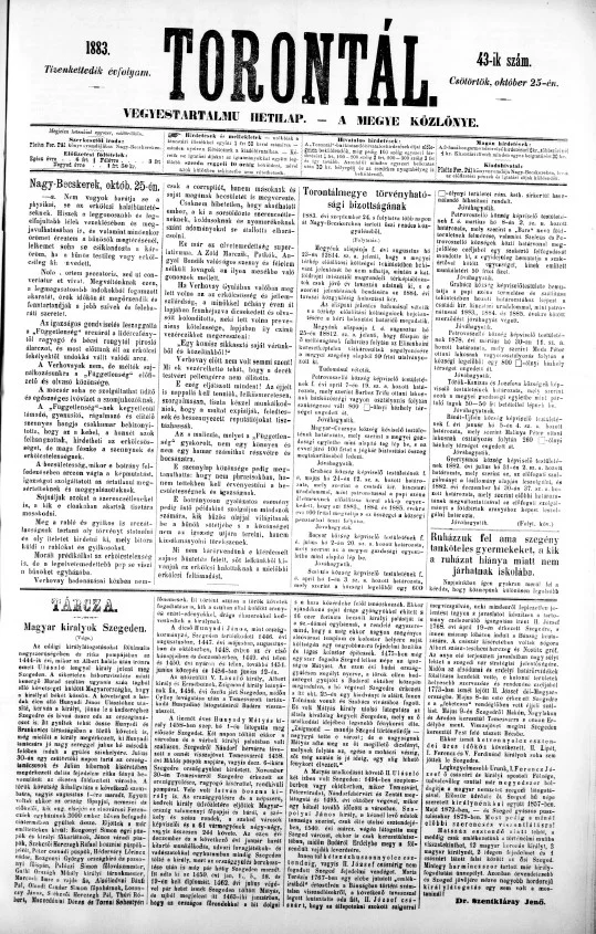 Torontál, 12. évf. 1883. október 25. 43. sz.