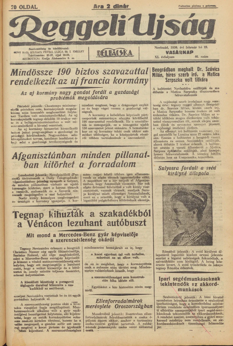 Reggeli Újság, 11. évf. 1930. február 23. 46. sz.