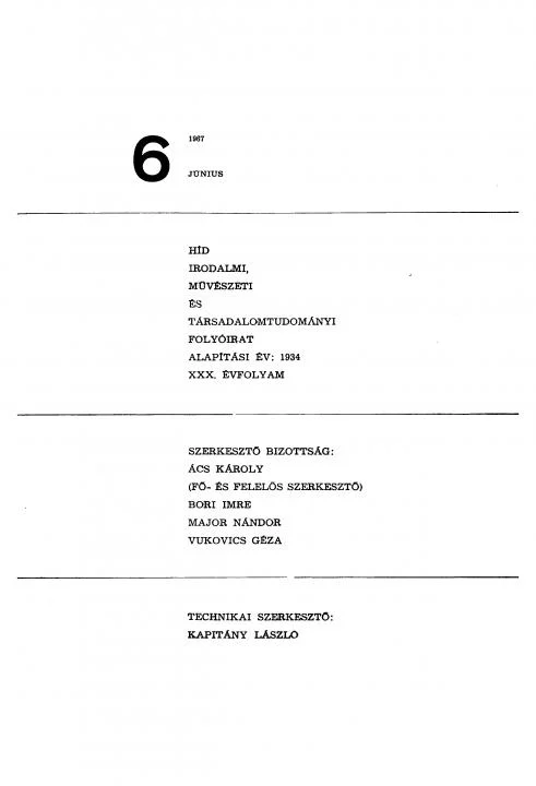 Híd, 31. évf. 1967. június. 6. sz. 487–626. oldal