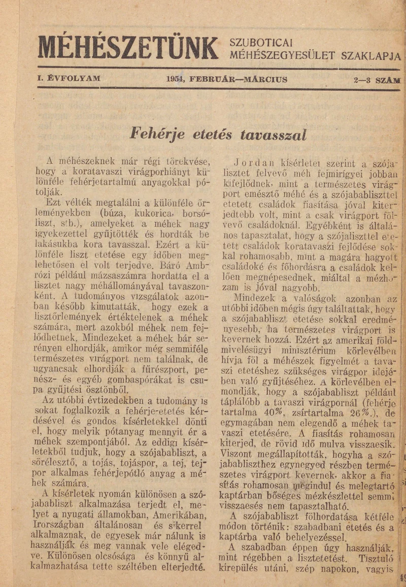 Méhészetünk, 1. évf. 1954. február 1. – március 1. 2–3. sz.