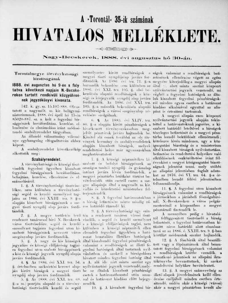 A Totontál  hivatalos melléklete, 1. évf. 1888. augusztus 30. 35. sz.