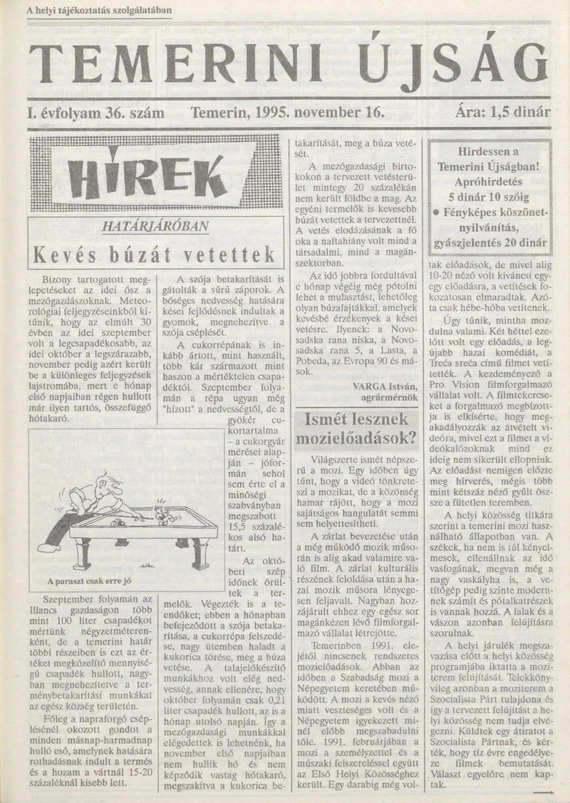 Temerini Újság, 1. évf. 1995. november 16. 36. sz.