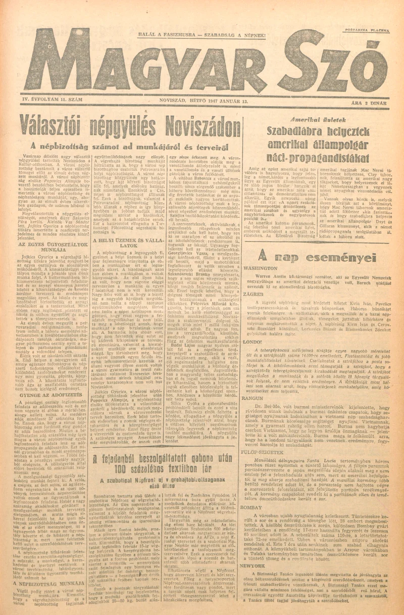 Magyar Szó, 4. évf. 1947. január 13. 11. sz. 1–4. oldal