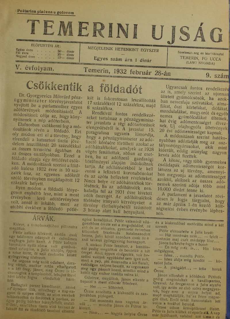 Temerini Újság 1928-1944, 5. évf. 1932. február 28. 9. sz.