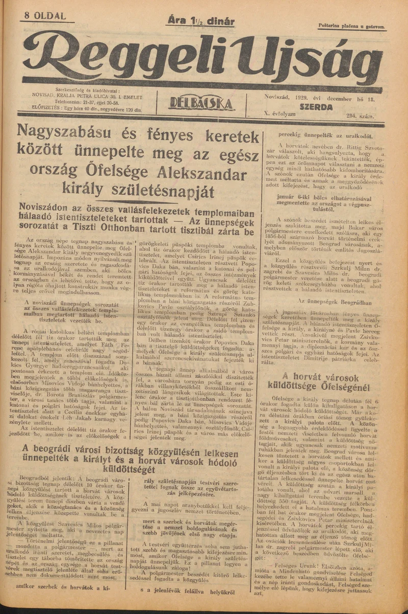 Reggeli Újság, 10. évf. 1929. december 18. 294. sz.