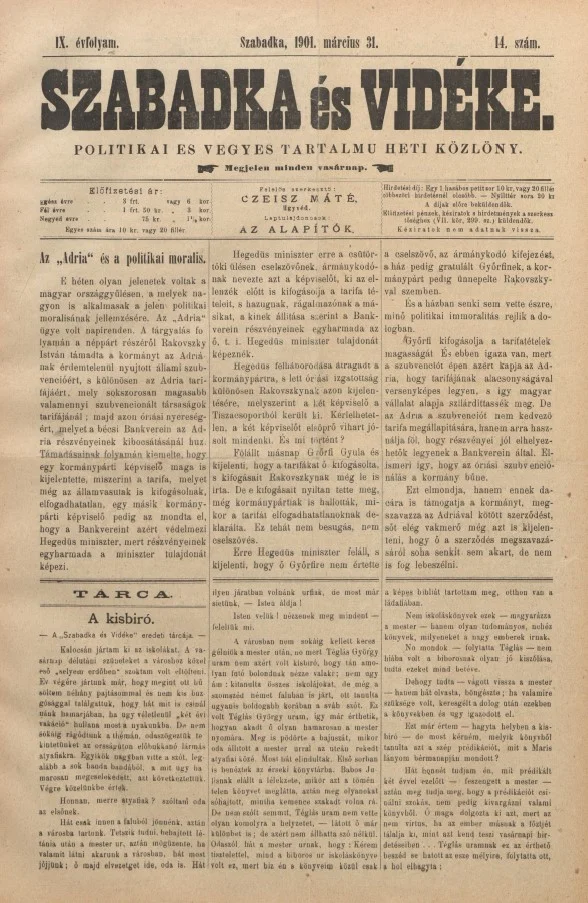 Szabadka és vidéke II, 9. évf. 1901. március 31. 14. sz.