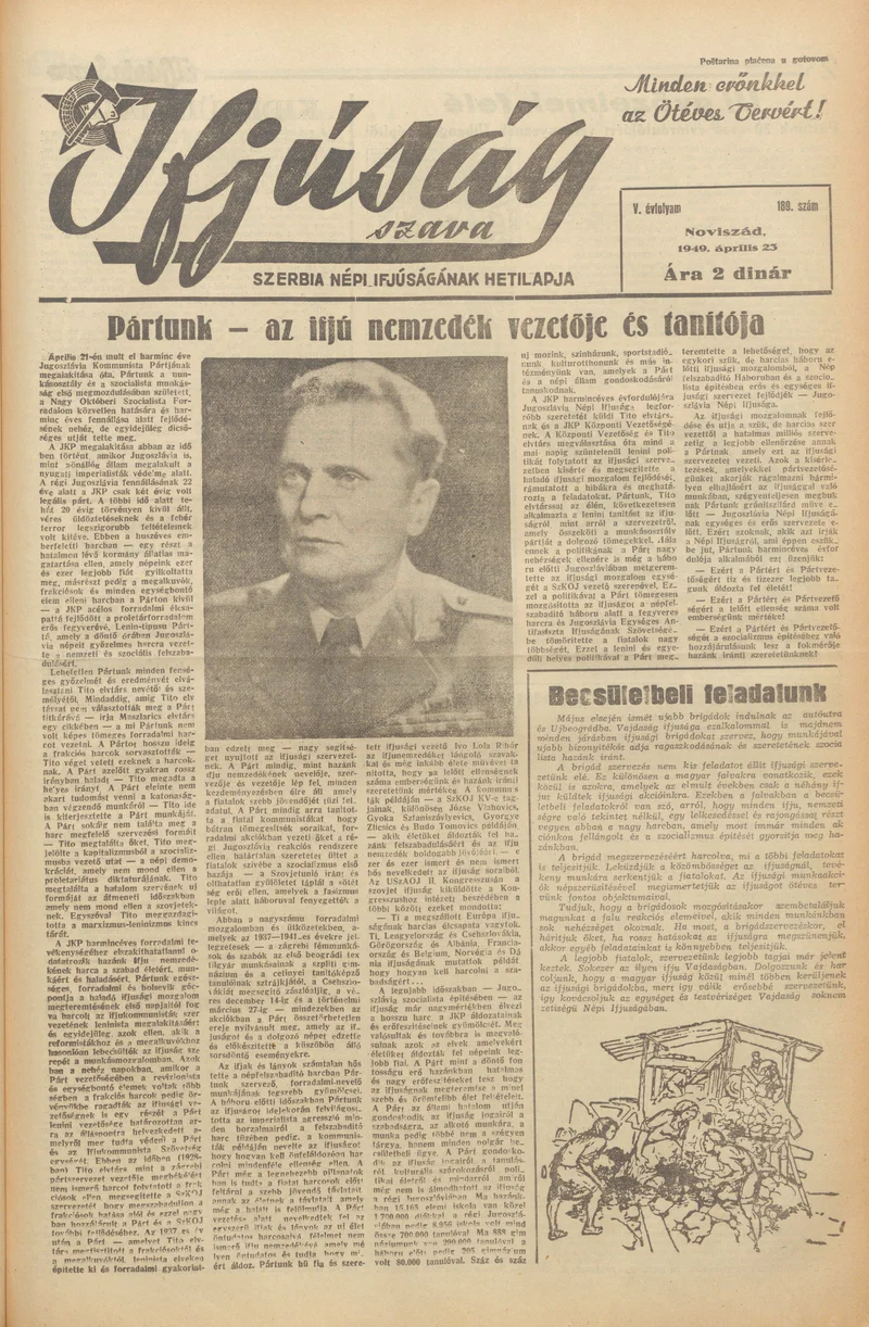 Ifjúság Szava, 5. évf. 1949. április 23. 189. sz.