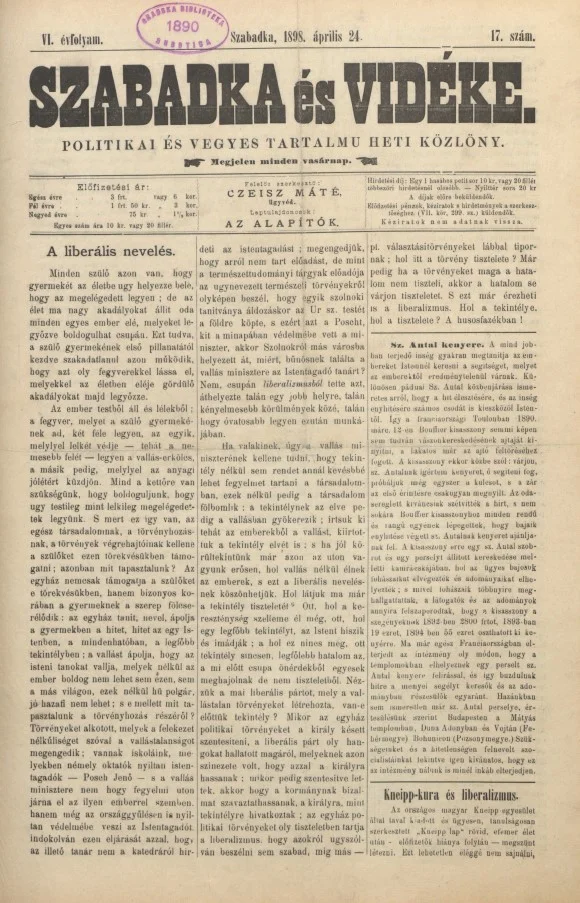 Szabadka és vidéke II, 6. évf. 1898. április 24. 17. sz.